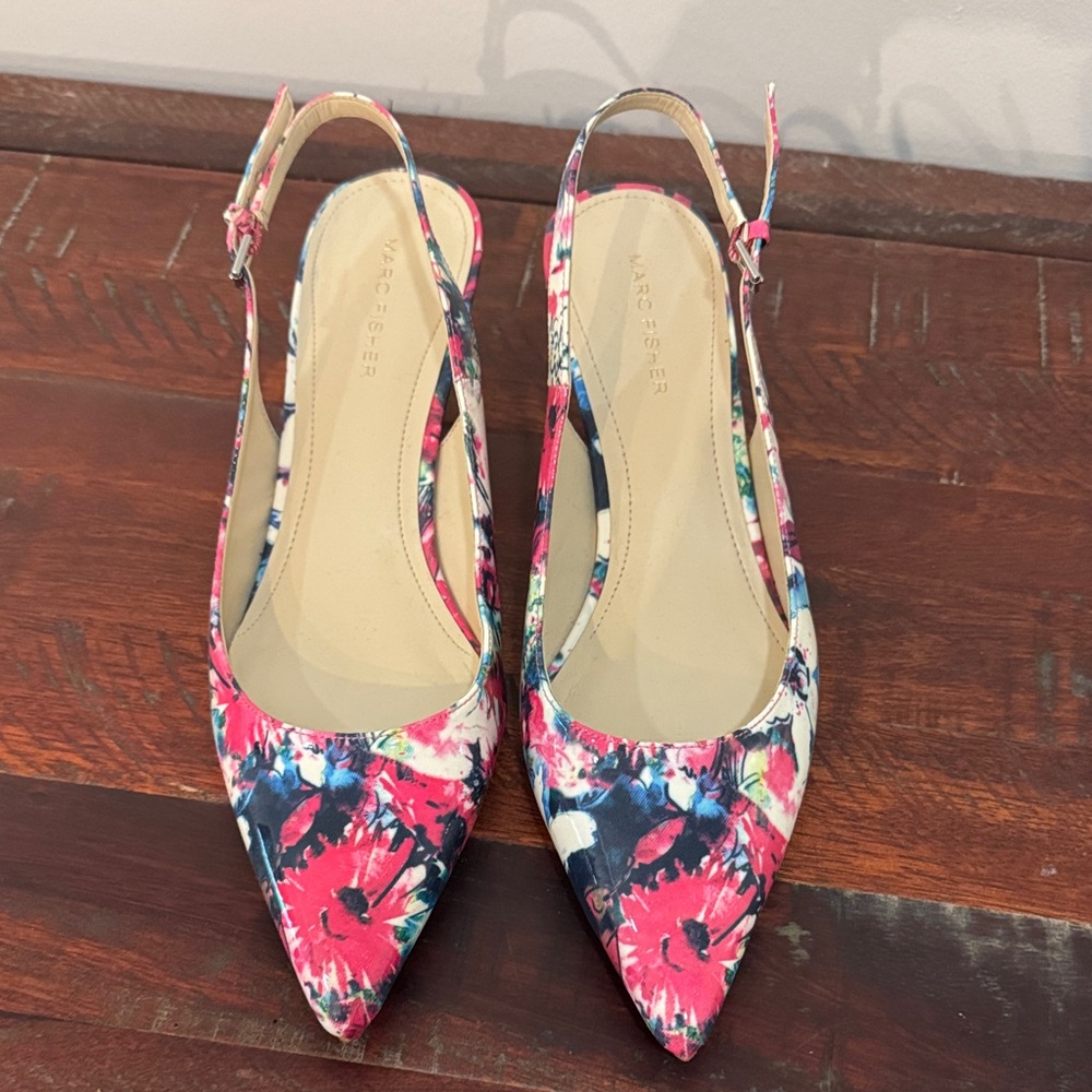 Marc Fisher Women's Floral Pointed Slingback Kitten Heels